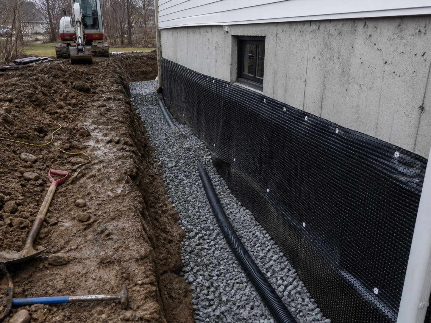 Drain français installé le long de la fondation